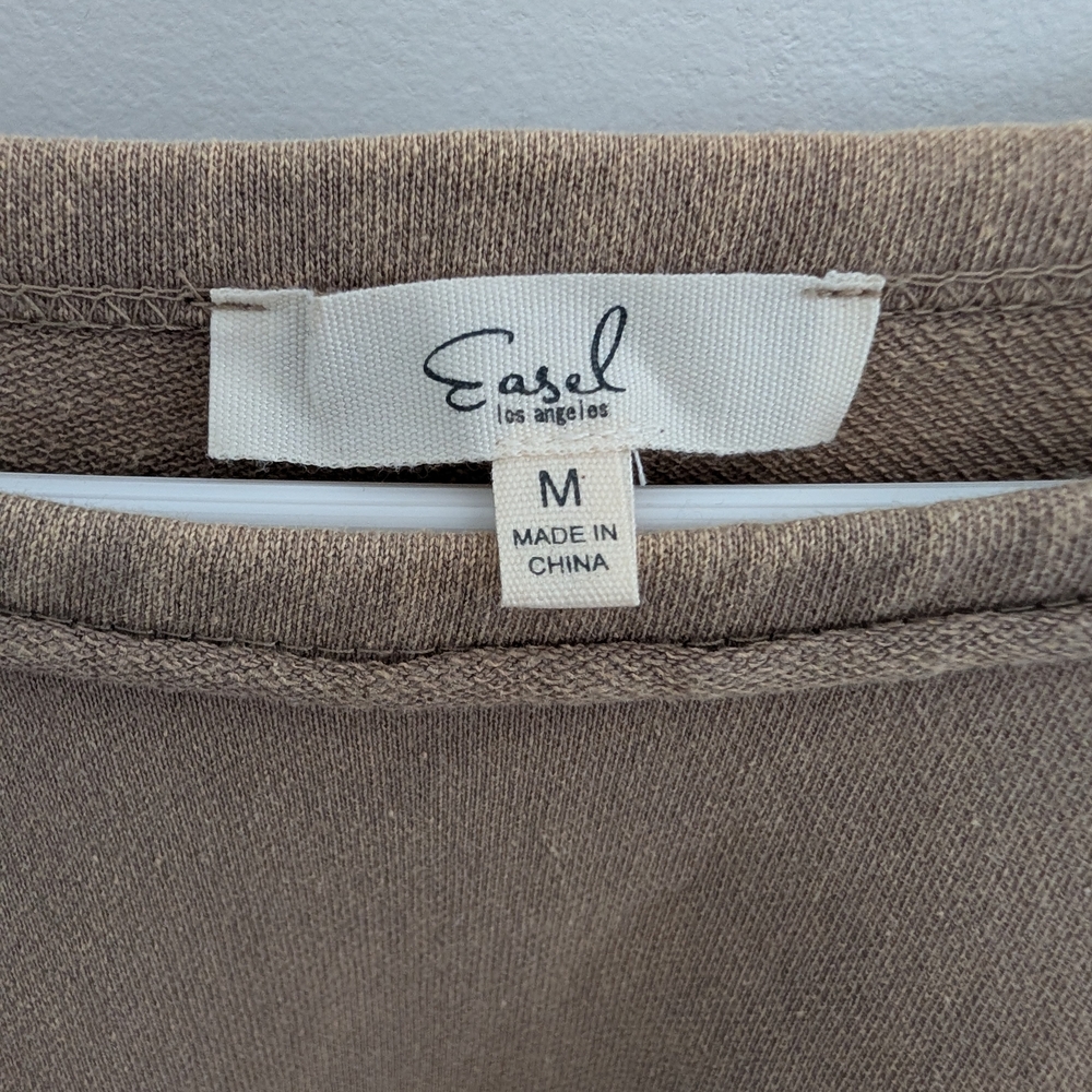 easel Taupe Pullover with Pink Floral Sleeve Panels - Picture 3 of 4